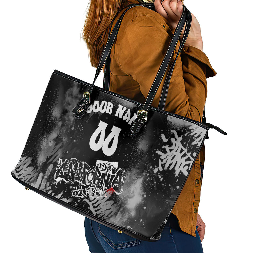 Personalized California Street Graffiti Leather Tote Bag Monochrome Urban Streetwear - Phoenix Bird - West Coast Riot