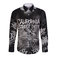Personalized California Street Graffiti Long Sleeve Button Shirt Monochrome Urban Streetwear - Phoenix Bird - West Coast Riot