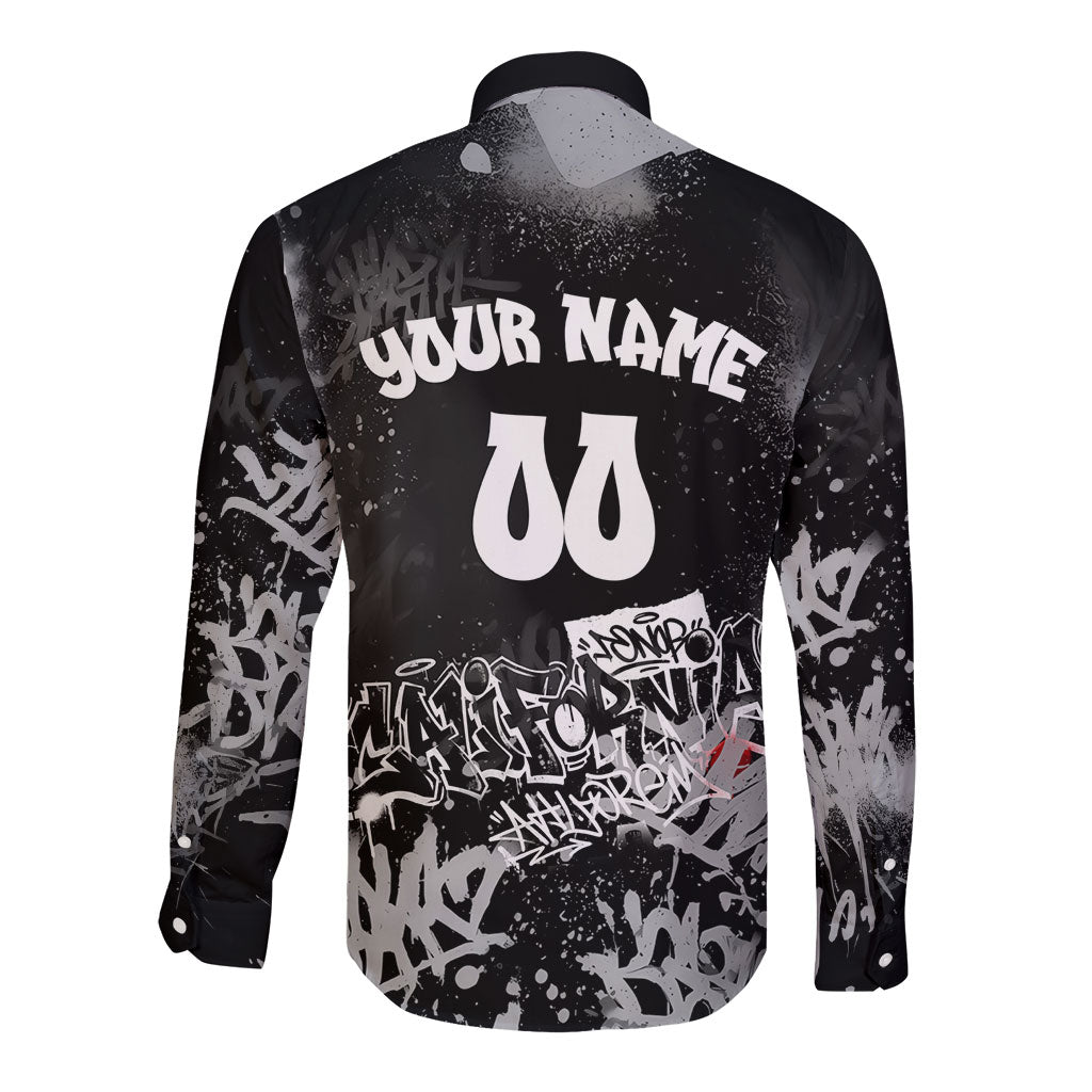 Personalized California Street Graffiti Long Sleeve Button Shirt Monochrome Urban Streetwear - Phoenix Bird - West Coast Riot