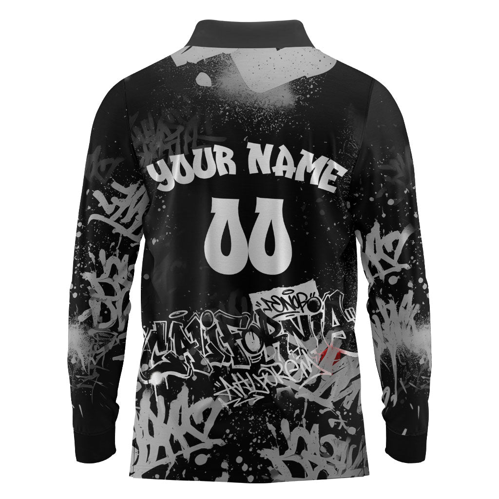 Personalized California Street Graffiti Long Sleeve Polo Shirt Monochrome Urban Streetwear - Phoenix Bird - West Coast Riot