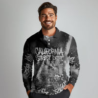 Personalized California Street Graffiti Long Sleeve Polo Shirt Monochrome Urban Streetwear - Phoenix Bird - West Coast Riot