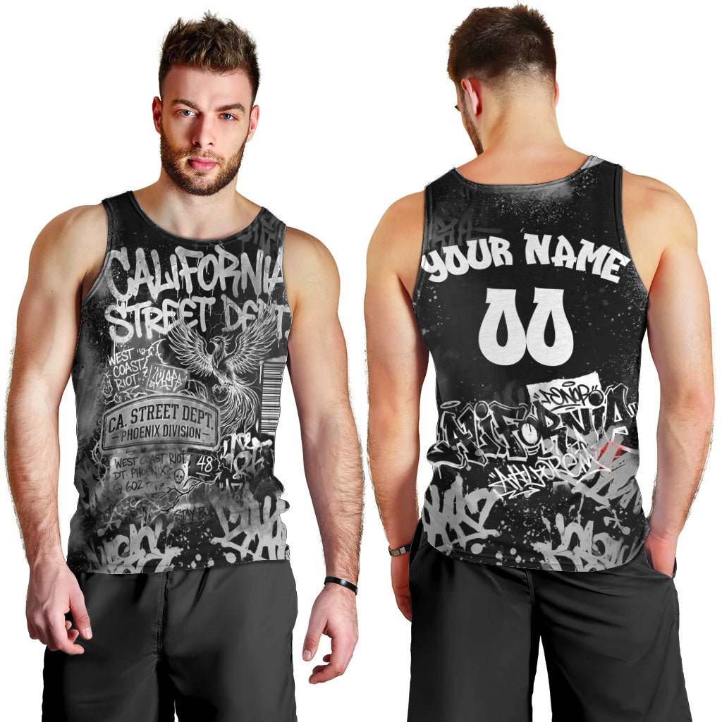 Personalized California Street Graffiti Men Tank Top Monochrome Urban Streetwear - Phoenix Bird - West Coast Riot
