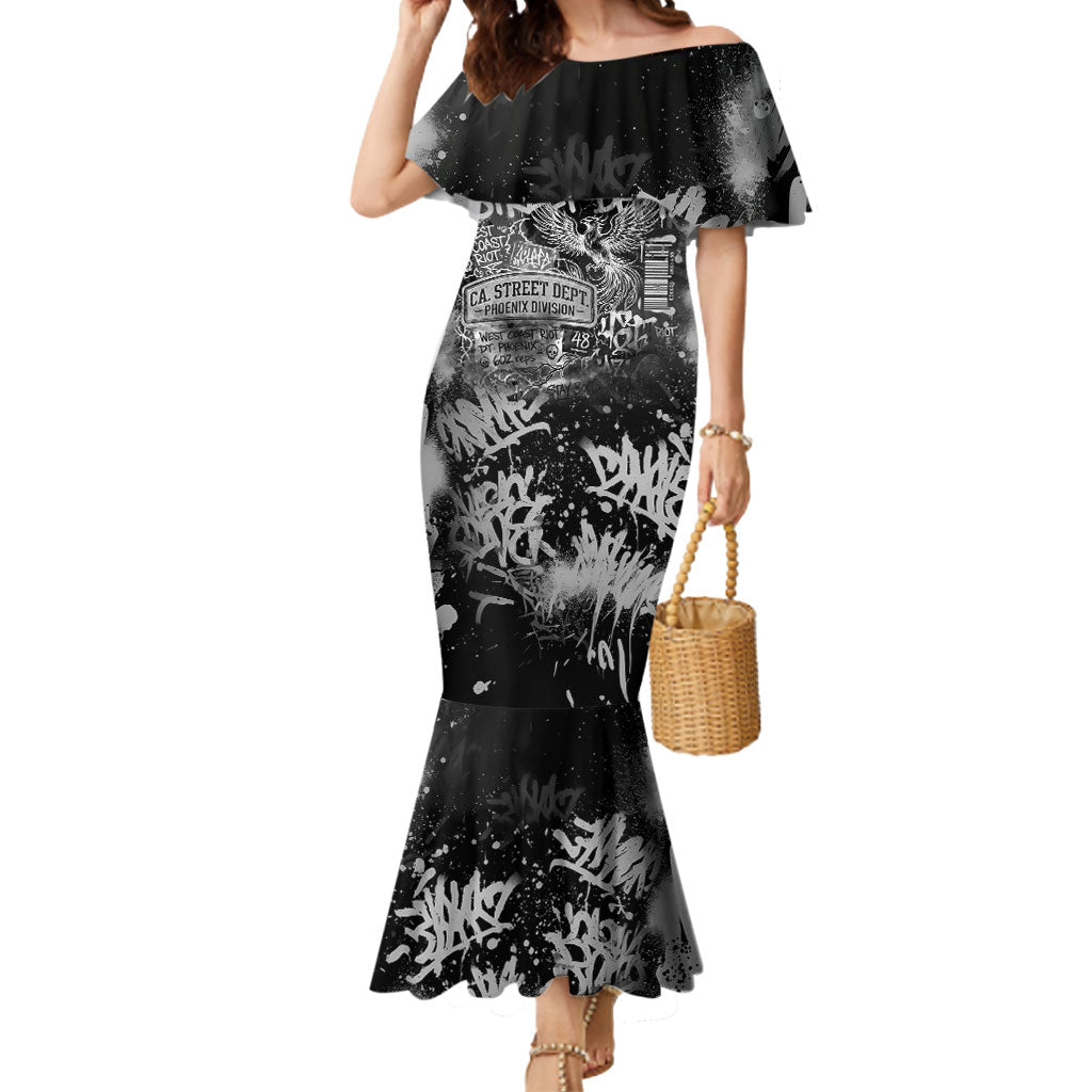 Personalized California Street Graffiti Mermaid Dress Monochrome Urban Streetwear - Phoenix Bird - West Coast Riot