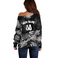 Personalized California Street Graffiti Off Shoulder Sweater Monochrome Urban Streetwear - Phoenix Bird - West Coast Riot