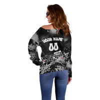 Personalized California Street Graffiti Off Shoulder Sweater Monochrome Urban Streetwear - Phoenix Bird - West Coast Riot
