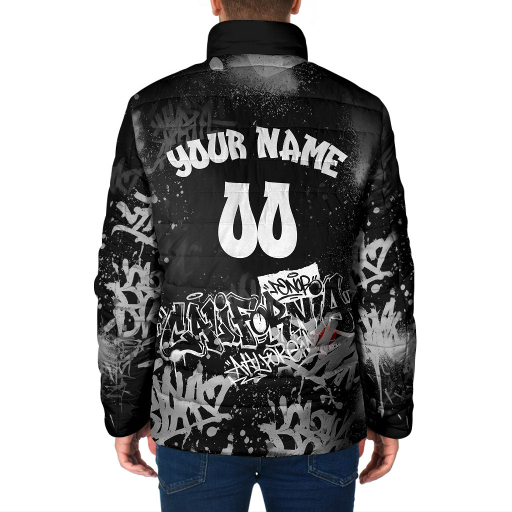 Personalized California Street Graffiti Padded Jacket Monochrome Urban Streetwear - Phoenix Bird - West Coast Riot