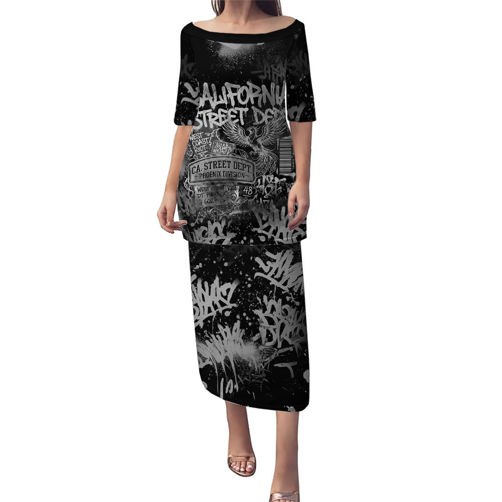 Personalized California Street Graffiti Puletasi Monochrome Urban Streetwear - Phoenix Bird - West Coast Riot