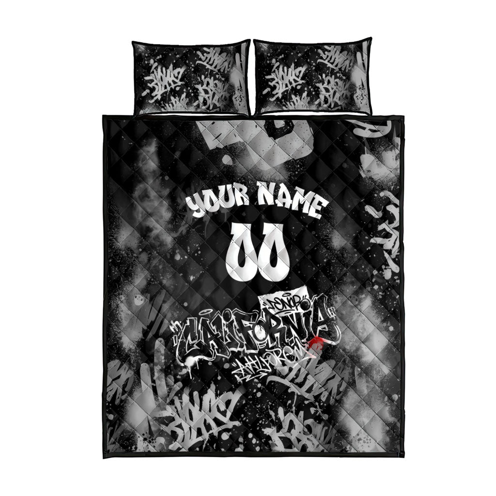 Personalized California Street Graffiti Quilt Bed Set Monochrome Urban Streetwear - Phoenix Bird - West Coast Riot