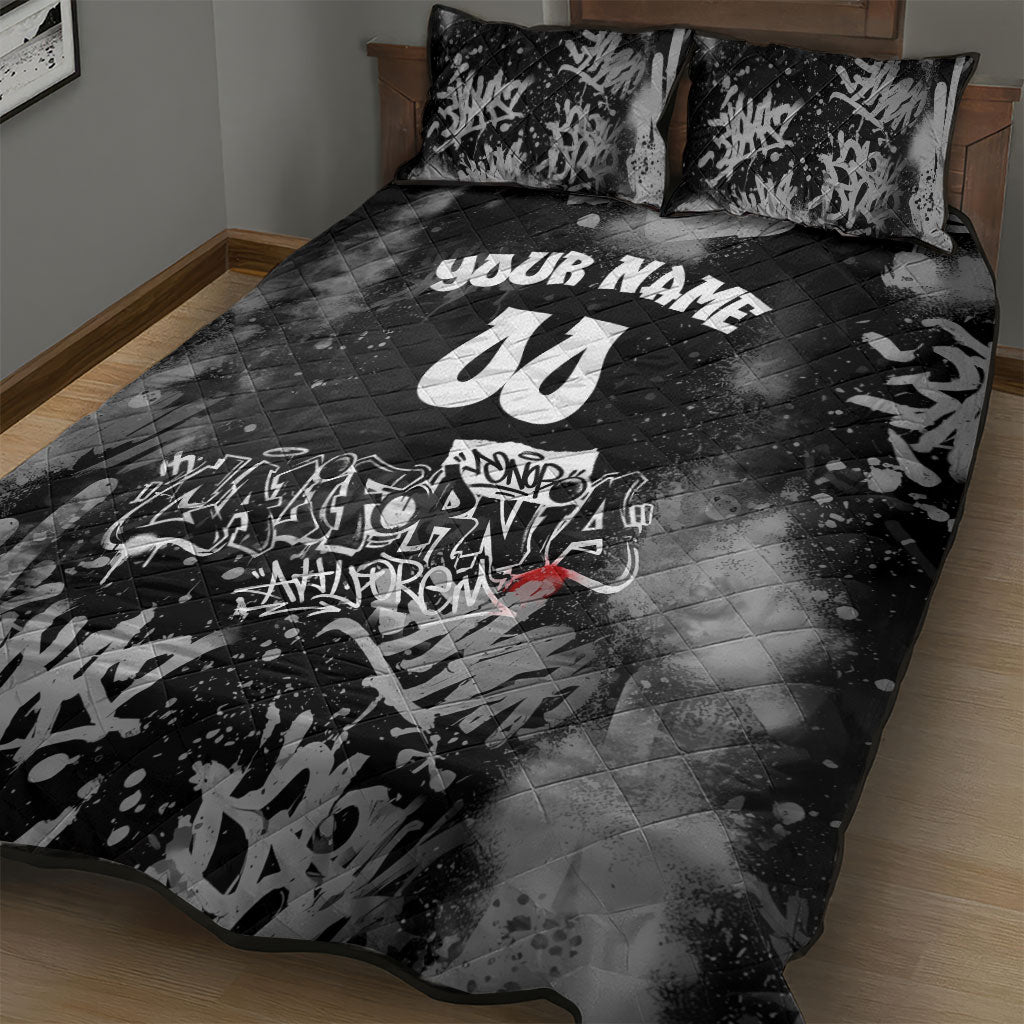 Personalized California Street Graffiti Quilt Bed Set Monochrome Urban Streetwear - Phoenix Bird - West Coast Riot