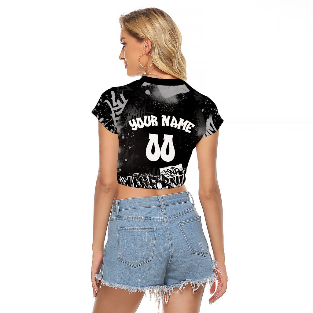 Personalized California Street Graffiti Raglan Cropped T Shirt Monochrome Urban Streetwear - Phoenix Bird - West Coast Riot