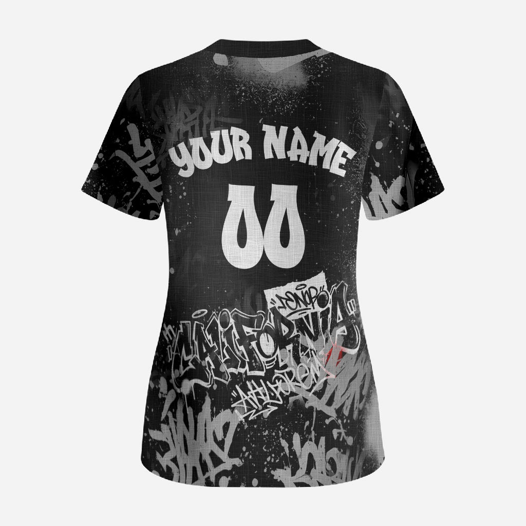 Personalized California Street Graffiti Scrub Top Monochrome Urban Streetwear - Phoenix Bird - West Coast Riot