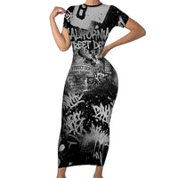 Personalized California Street Graffiti Short Sleeve Bodycon Dress Monochrome Urban Streetwear - Phoenix Bird - West Coast Riot
