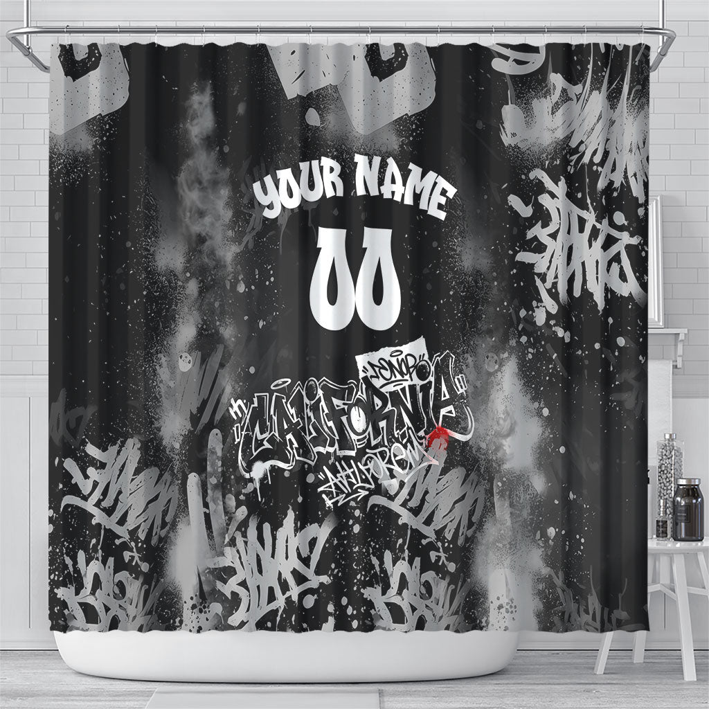 Personalized California Street Graffiti Shower Curtain Monochrome Urban Streetwear - Phoenix Bird - West Coast Riot