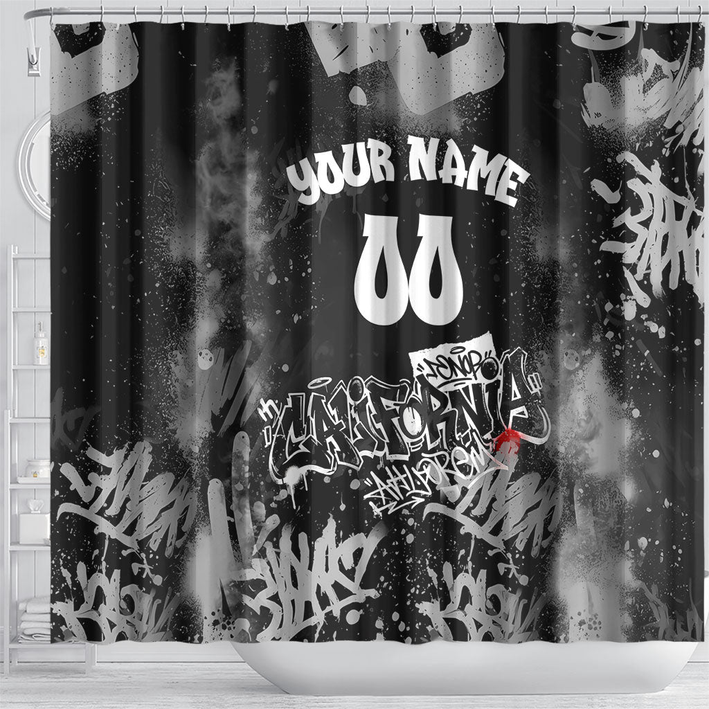 Personalized California Street Graffiti Shower Curtain Monochrome Urban Streetwear - Phoenix Bird - West Coast Riot