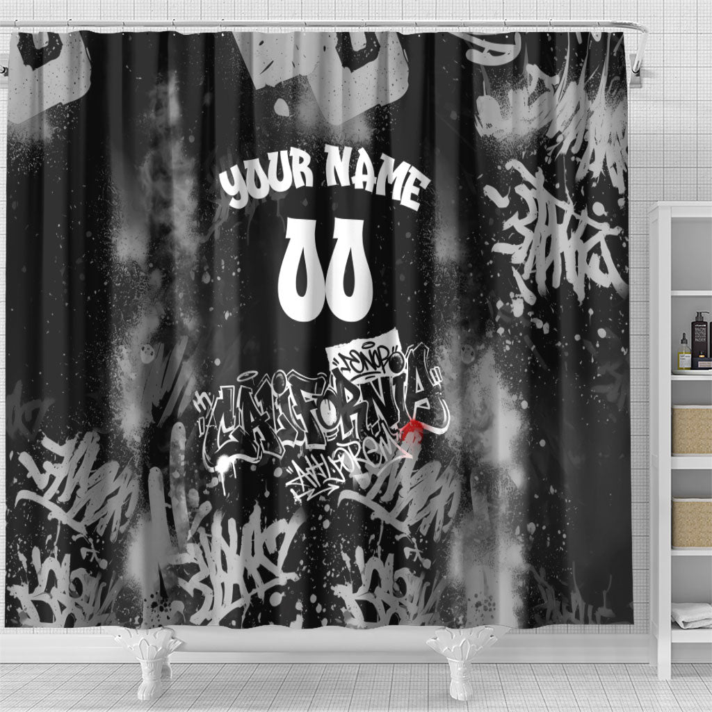 Personalized California Street Graffiti Shower Curtain Monochrome Urban Streetwear - Phoenix Bird - West Coast Riot