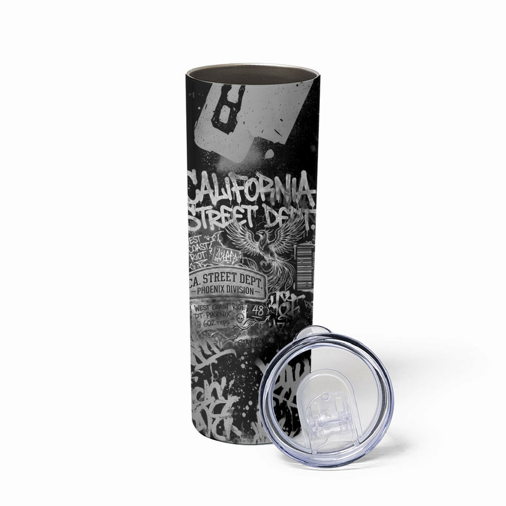 Personalized California Street Graffiti Skinny Tumbler Monochrome Urban Streetwear - Phoenix Bird - West Coast Riot