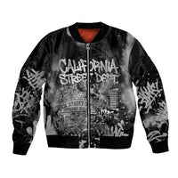 Personalized California Street Graffiti Sleeve Zip Bomber Jacket Monochrome Urban Streetwear - Phoenix Bird - West Coast Riot
