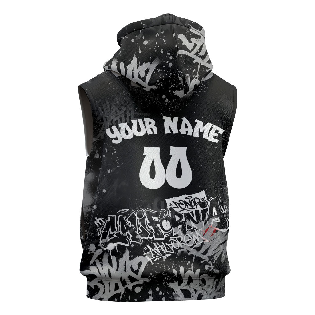 Personalized California Street Graffiti Sleeveless Hoodie Monochrome Urban Streetwear - Phoenix Bird - West Coast Riot