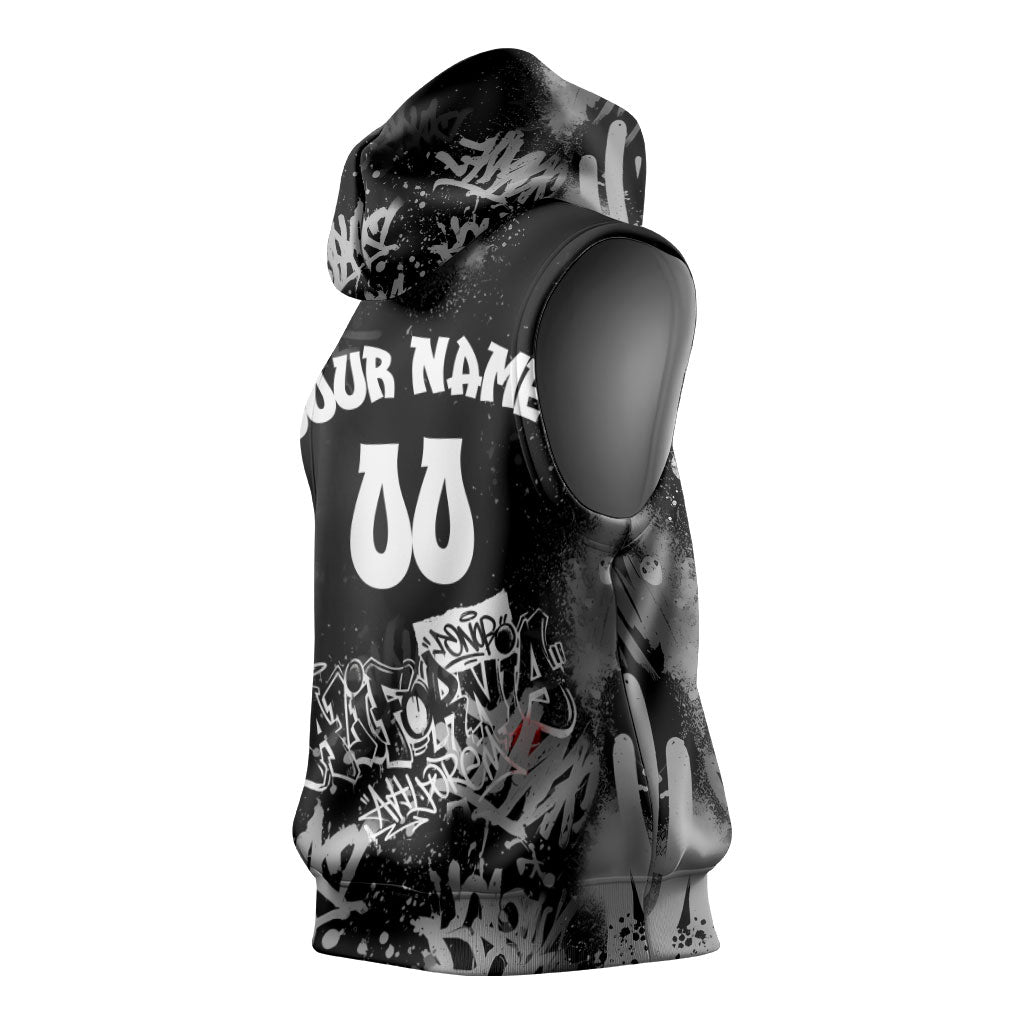 Personalized California Street Graffiti Sleeveless Hoodie Monochrome Urban Streetwear - Phoenix Bird - West Coast Riot