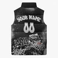 Personalized California Street Graffiti Sleeveless Puffer Jacket Monochrome Urban Streetwear - Phoenix Bird - West Coast Riot