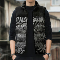 Personalized California Street Graffiti Sleeveless Puffer Jacket Monochrome Urban Streetwear - Phoenix Bird - West Coast Riot