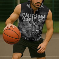 Personalized California Street Graffiti Sleeveless Zip Hoodie Monochrome Urban Streetwear - Phoenix Bird - West Coast Riot