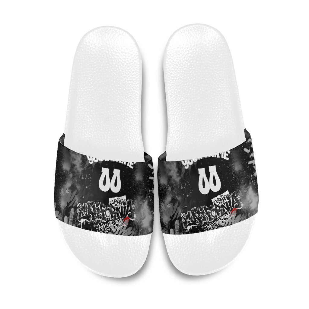 Personalized California Street Graffiti Slide Sandals Monochrome Urban Streetwear - Phoenix Bird - West Coast Riot