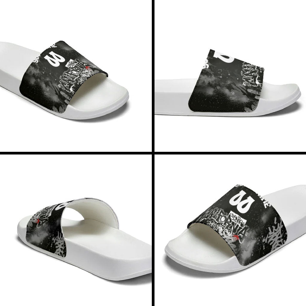Personalized California Street Graffiti Slide Sandals Monochrome Urban Streetwear - Phoenix Bird - West Coast Riot