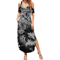 Personalized California Street Graffiti Summer Maxi Dress Monochrome Urban Streetwear - Phoenix Bird - West Coast Riot