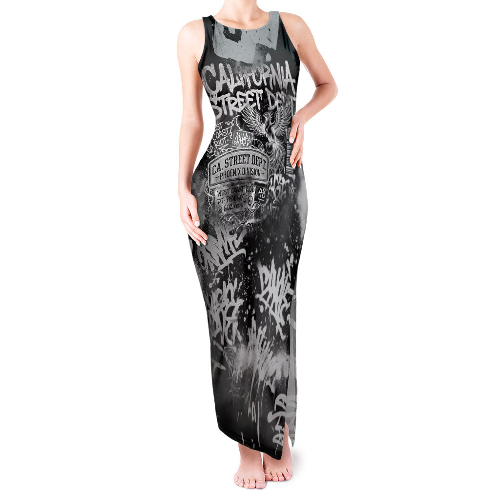 Personalized California Street Graffiti Tank Maxi Dress Monochrome Urban Streetwear - Phoenix Bird - West Coast Riot