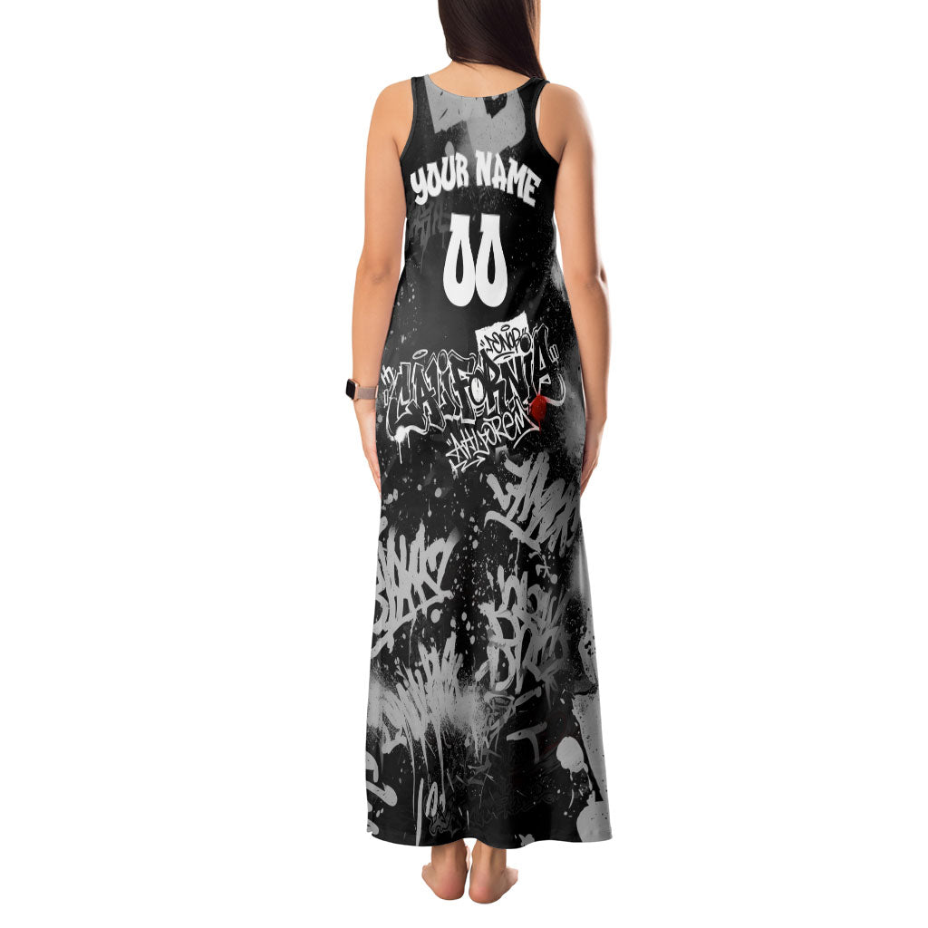 Personalized California Street Graffiti Tank Maxi Dress Monochrome Urban Streetwear - Phoenix Bird - West Coast Riot