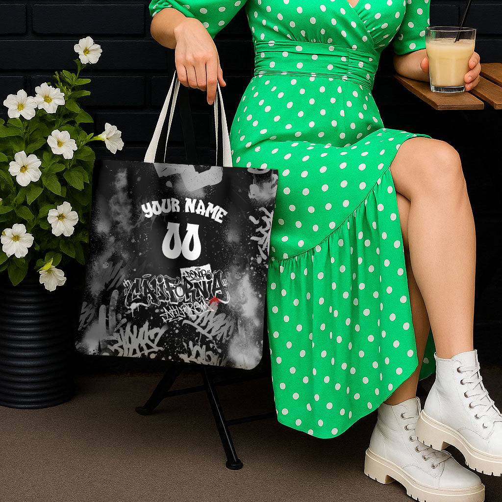 Personalized California Street Graffiti Tote Bag Monochrome Urban Streetwear - Phoenix Bird - West Coast Riot
