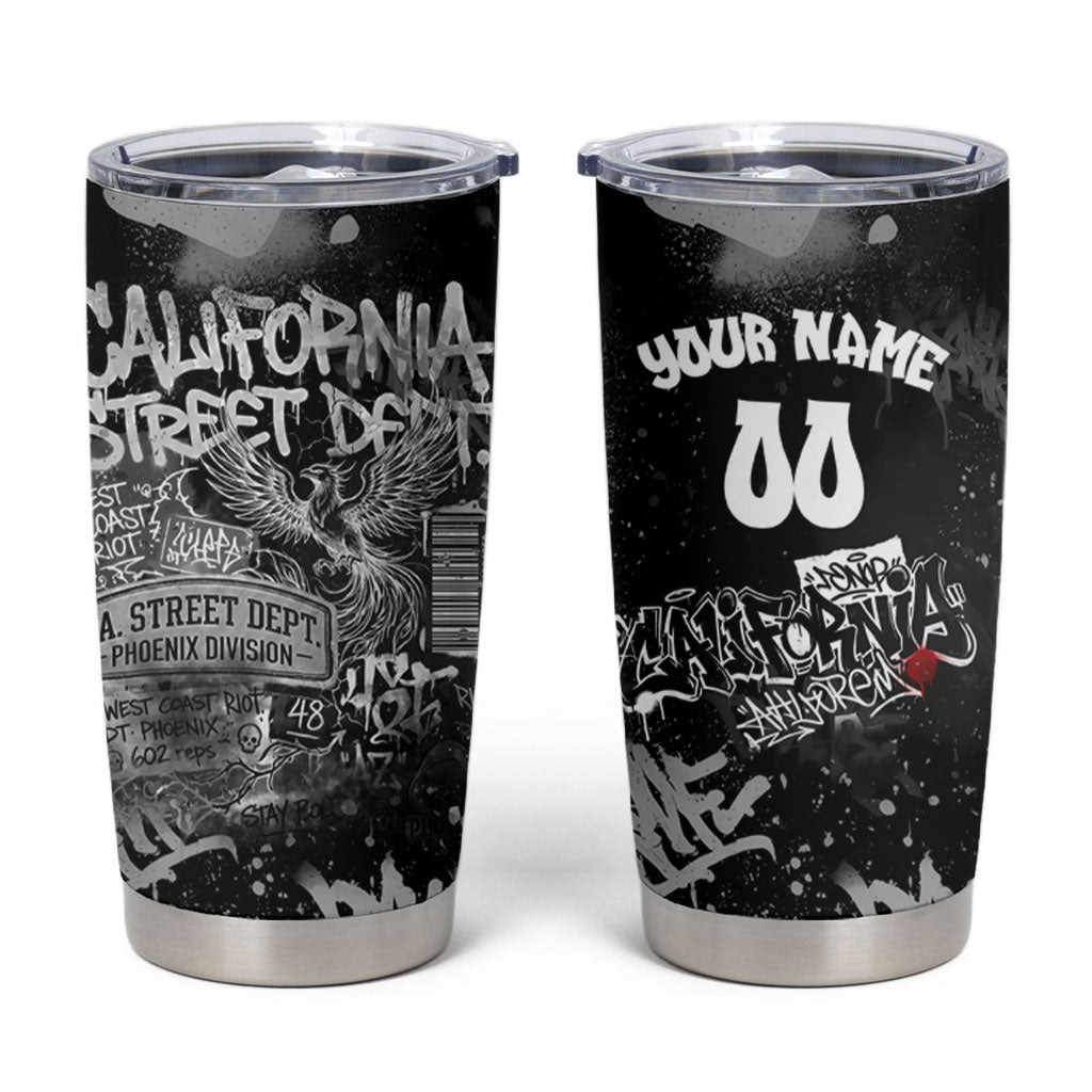 Personalized California Street Graffiti Tumbler Cup Monochrome Urban Streetwear - Phoenix Bird - West Coast Riot