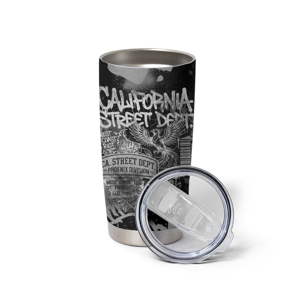 Personalized California Street Graffiti Tumbler Cup Monochrome Urban Streetwear - Phoenix Bird - West Coast Riot
