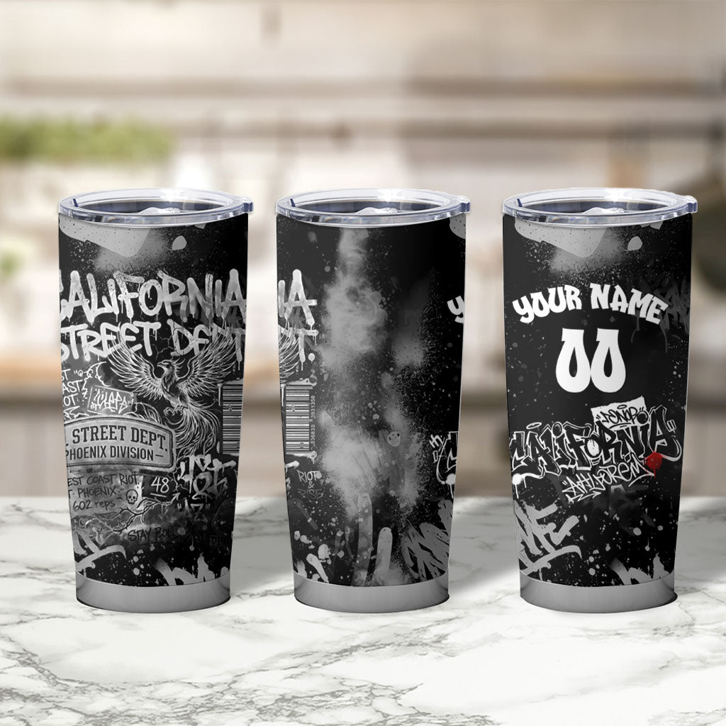 Personalized California Street Graffiti Tumbler Cup Monochrome Urban Streetwear - Phoenix Bird - West Coast Riot