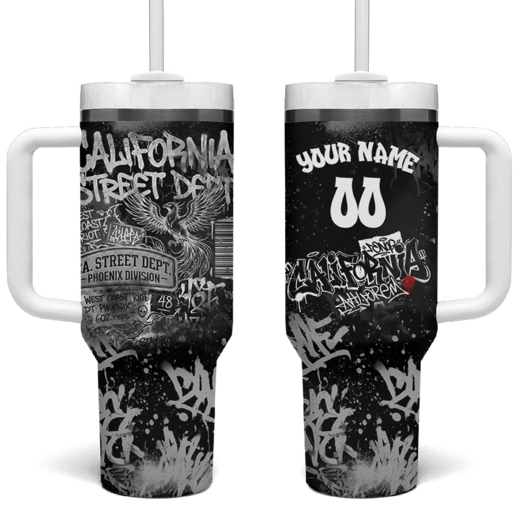 Personalized California Street Graffiti Tumbler With Handle Monochrome Urban Streetwear - Phoenix Bird - West Coast Riot