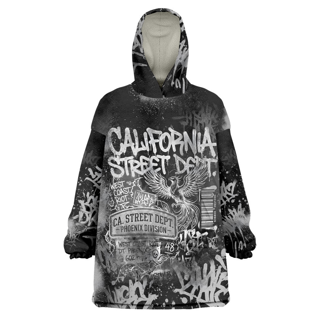 Personalized California Street Graffiti Wearable Blanket Hoodie Monochrome Urban Streetwear - Phoenix Bird - West Coast Riot