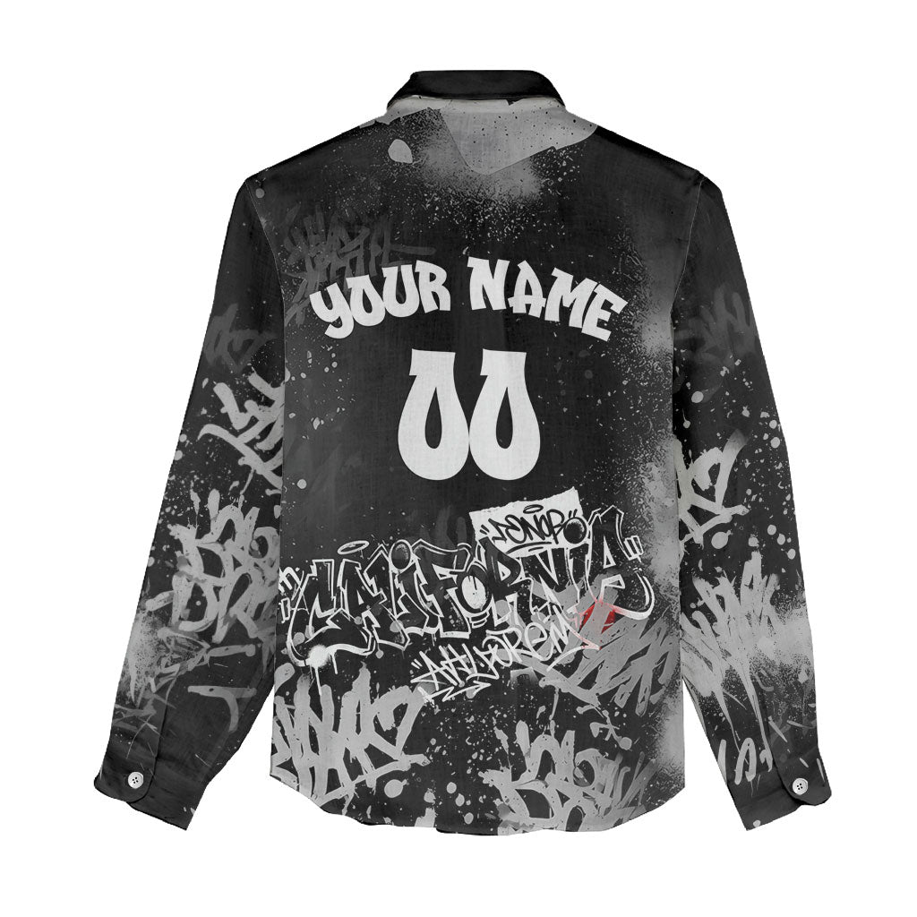 Personalized California Street Graffiti Women Casual Shirt Monochrome Urban Streetwear - Phoenix Bird - West Coast Riot