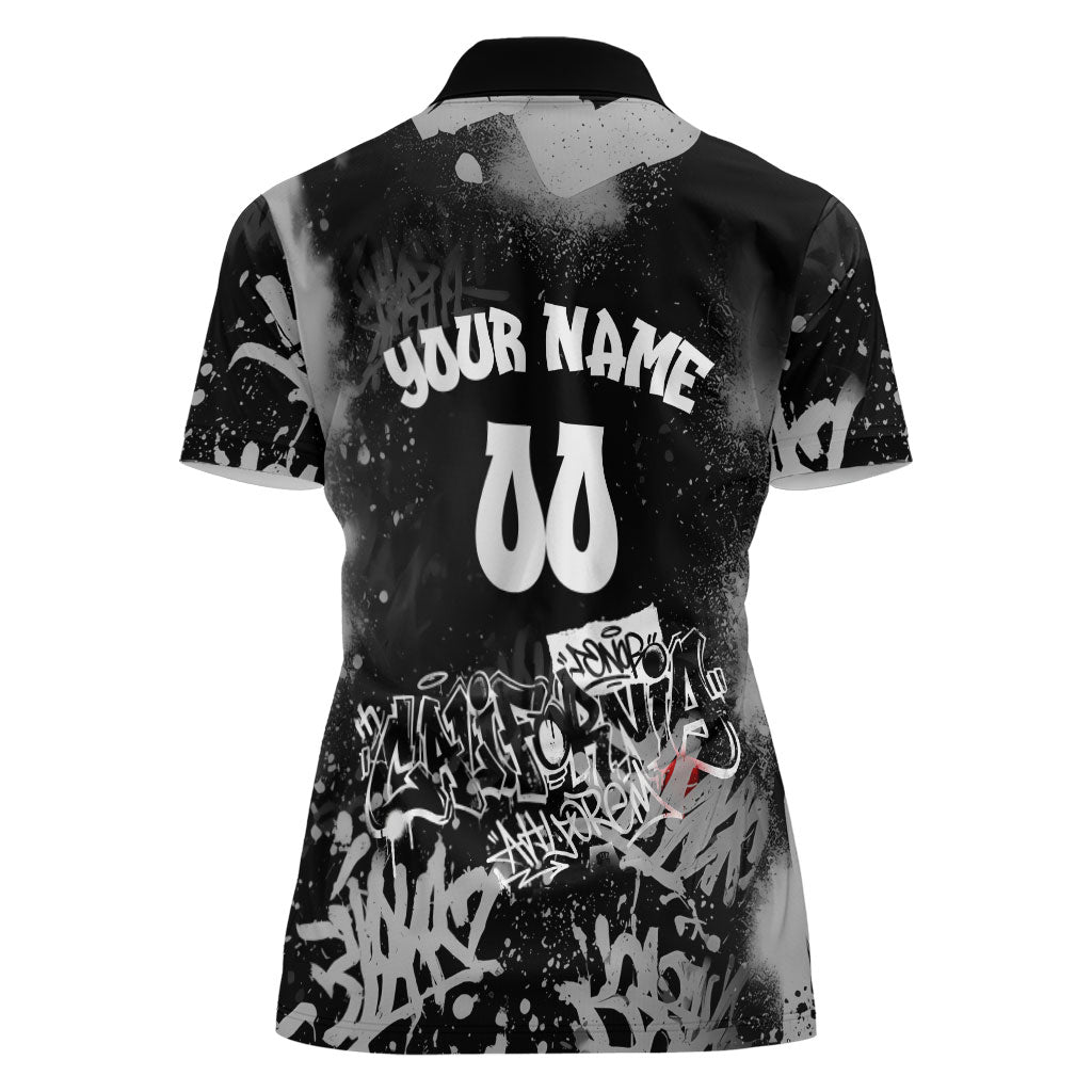 Personalized California Street Graffiti Women Polo Shirt Monochrome Urban Streetwear - Phoenix Bird - West Coast Riot