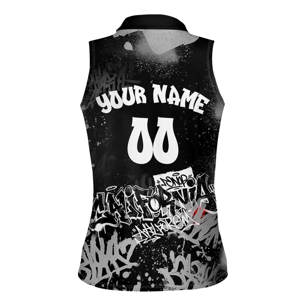 Personalized California Street Graffiti Women Sleeveless Polo Shirt Monochrome Urban Streetwear - Phoenix Bird - West Coast Riot