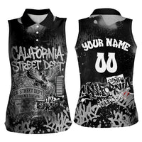 Personalized California Street Graffiti Women Sleeveless Polo Shirt Monochrome Urban Streetwear - Phoenix Bird - West Coast Riot