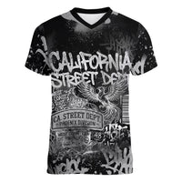Personalized California Street Graffiti Women V-Neck T-Shirt Monochrome Urban Streetwear - Phoenix Bird - West Coast Riot