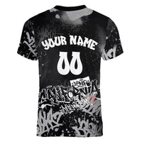 Personalized California Street Graffiti Women V-Neck T-Shirt Monochrome Urban Streetwear - Phoenix Bird - West Coast Riot