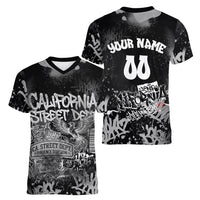 Personalized California Street Graffiti Women V-Neck T-Shirt Monochrome Urban Streetwear - Phoenix Bird - West Coast Riot