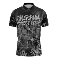Personalized California Street Graffiti Zipper Polo Shirt Monochrome Urban Streetwear - Phoenix Bird - West Coast Riot