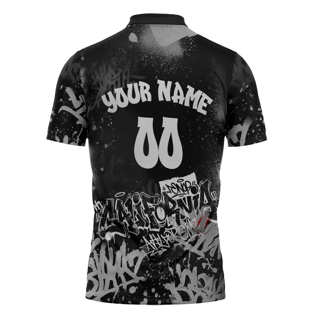 Personalized California Street Graffiti Zipper Polo Shirt Monochrome Urban Streetwear - Phoenix Bird - West Coast Riot