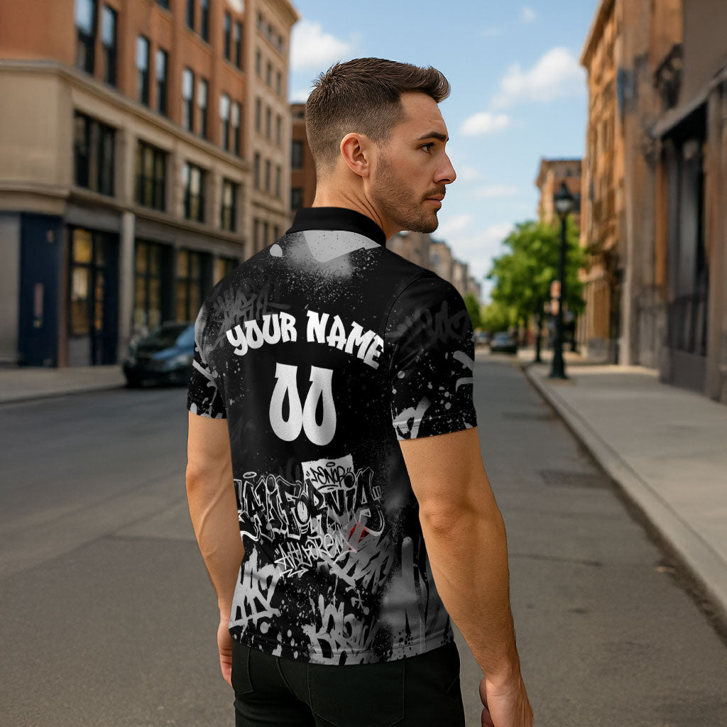 Personalized California Street Graffiti Zipper Polo Shirt Monochrome Urban Streetwear - Phoenix Bird - West Coast Riot