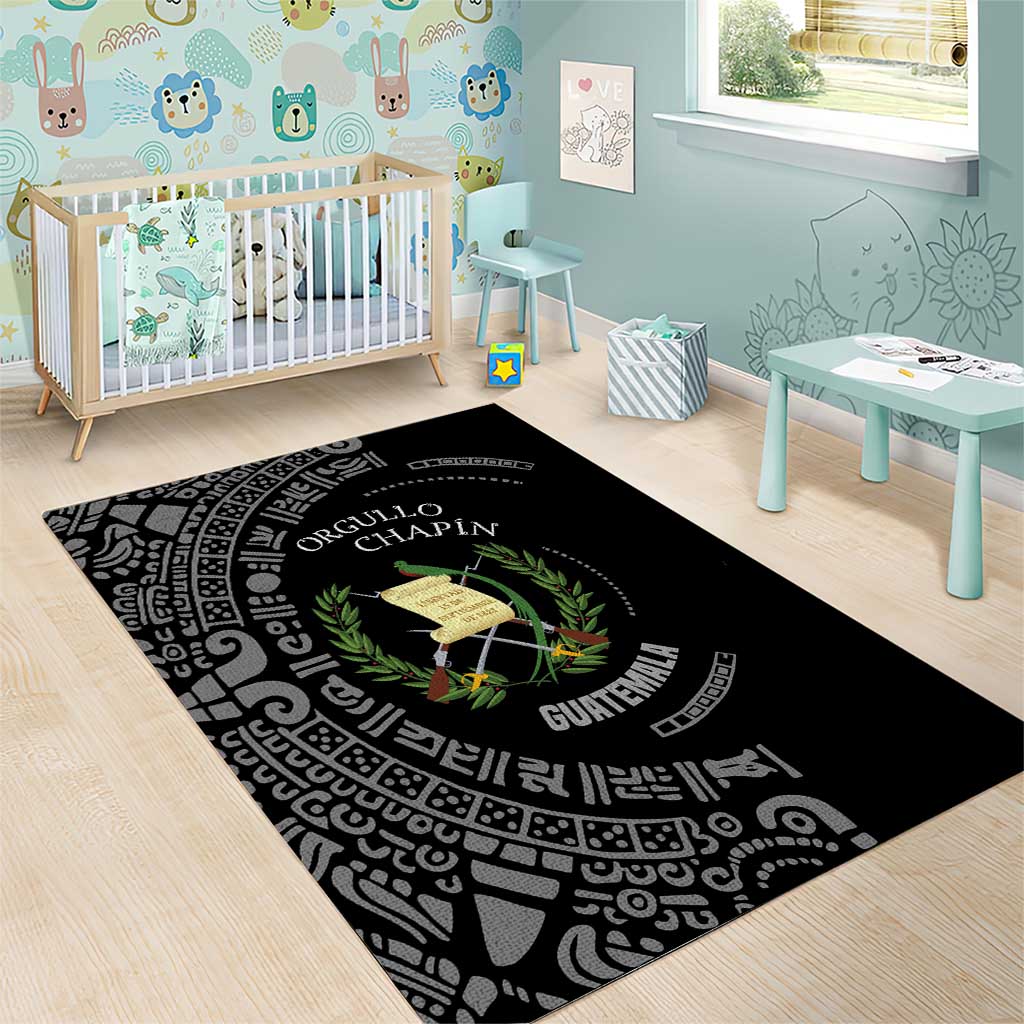 Guatemala National Emblem Area Rug with Mayan Pattern and Orgullo Chapin Quote Design - Wonder Print Shop