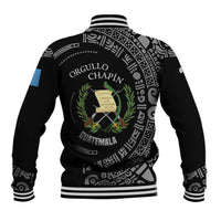 Guatemala National Emblem Baseball Jacket with Mayan Pattern and Orgullo Chapin Quote Design - Wonder Print Shop