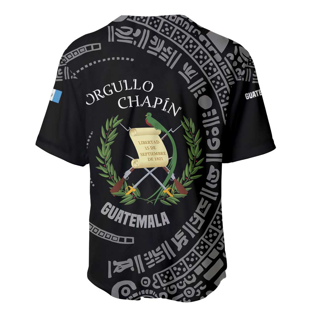 Guatemala National Emblem Baseball Jersey with Mayan Pattern and Orgullo Chapin Quote Design - Wonder Print Shop